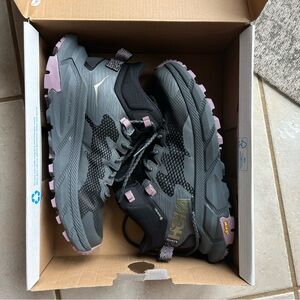 HOKA Trail Code GTX Gray and Pink Trail Running Shoes Size 6.5